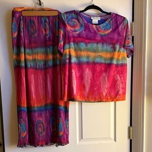 Vintage 80s Multicolored Tie-Dye Two-Piece Set in Pink, Purple, Orange, Blue